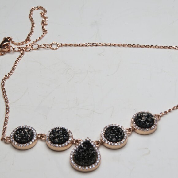 18k Rose Gold *925 Sterling Silver Diamond Necklace - Picture 3 of 4